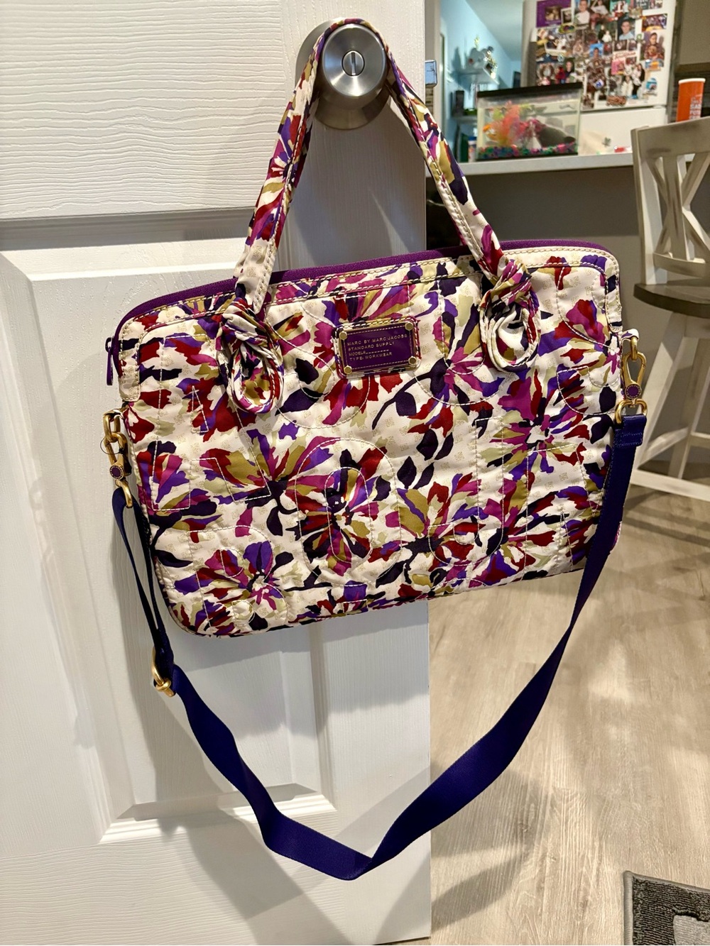 Marc by Marc Jacobs Floral Quilted Laptop Bag in Cream & Multicolor